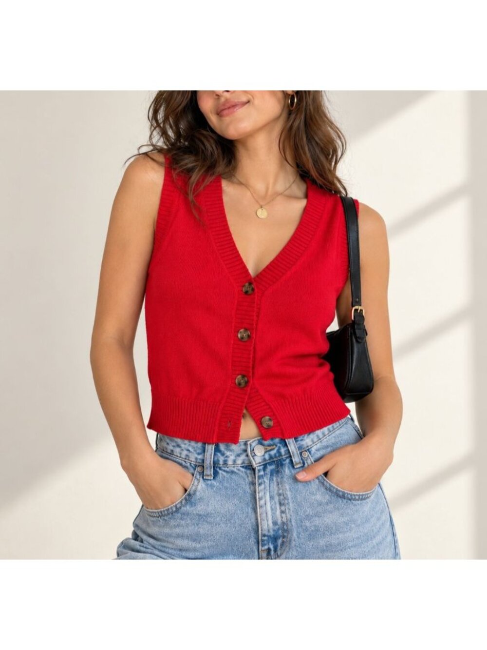 GAP Red Button Front Sweater Vest Preppy Y2K Knit Back-to-School